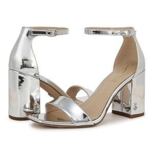 New Sam Edelman Daniella Strappy Block Heel Sandals in Silver‎ Size 6.5
